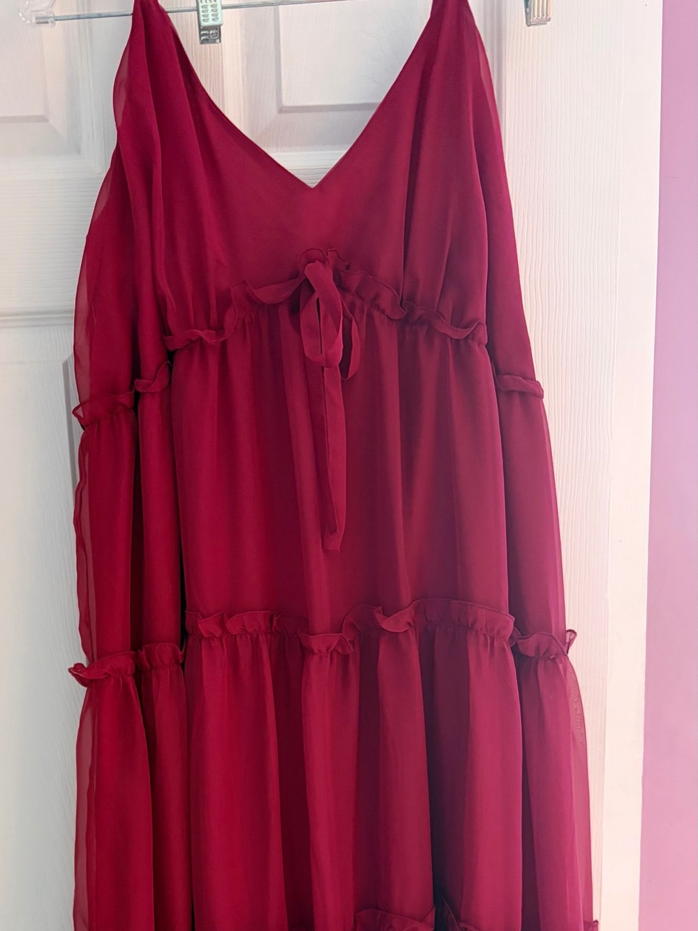 Eloquii Burgundy V-Neck Tiered Maxi Dress